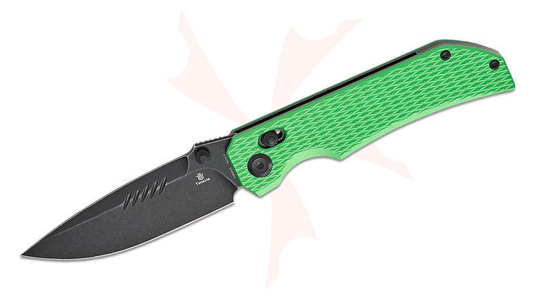 Tenable Knives Eaglestrike Crossbar Lock Folding Knife 3.73 inch Nitro-V Black Stonewashed Drop Point Blade, Green Anodized Aluminum Handles