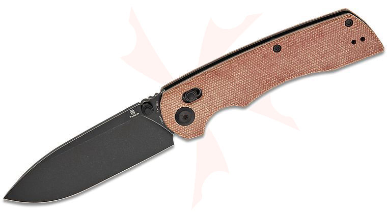 Tenable Knives Kryo Crossbar Lock Folding Knife 3.58 inch 14C28N Black Stonewashed Drop Point Blade, Brown Micarta Handles