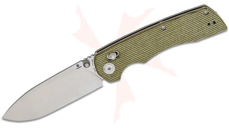 Tenable Knives Kryo Crossbar Lock Folding Knife 3.58 inch 14C28N Stonewashed Drop Point Blade, Green Micarta Handles