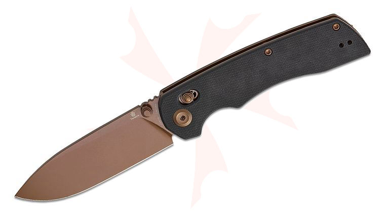 Tenable Knives Kryo Crossbar Lock Folding Knife 3.58 inch 14C28N Rose Gold Coated Drop Point Blade, Black G10 Handles