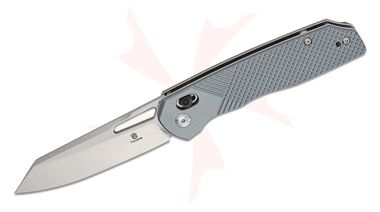 Tenable Knives Shard Crossbar Lock Folding Knife 3.47 inch 14C28N Stonewashed Reverse Tanto Blade, Gray Diamond Pattern Aluminum Handles