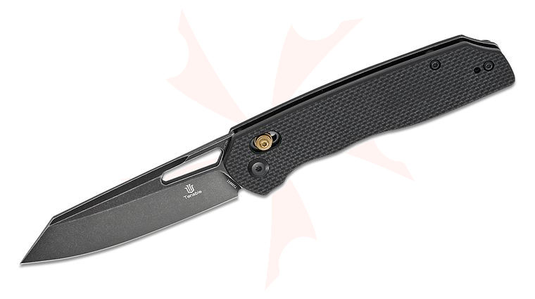 Tenable Knives Shard Crossbar Lock Folding Knife 3.47 inch 14C28N Black Stonewashed Reverse Tanto Blade, Black G10 Handles