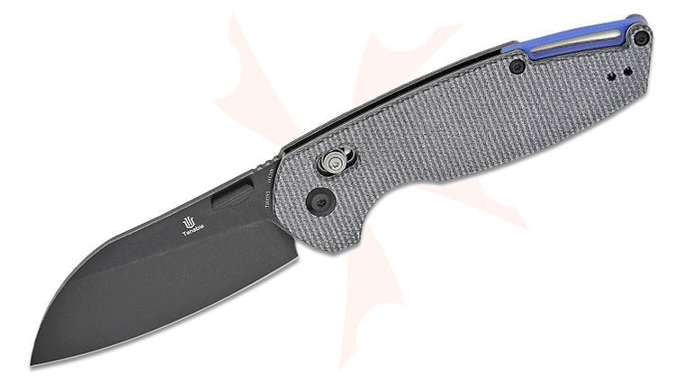 Tenable Knives Nick Swan Model 6 Crossbar Lock Folding Knife 3.1 inch 14C28N Black Stonewashed Sheepsfoot Blade, Black Canvas Micarta Handles