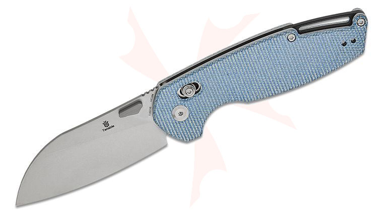 Tenable Knives Nick Swan Model 6 Crossbar Lock Folding Knife 3.1 inch 14C28N Stonewashed Sheepsfoot Blade, Blue Canvas Micarta Handles