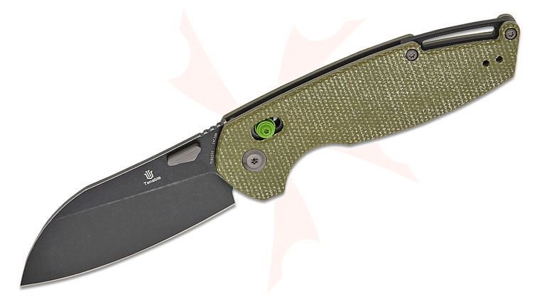 Tenable Knives Nick Swan Model 6 Crossbar Lock Folding Knife 3.1 inch 14C28N Black Stonewashed Sheepsfoot Blade, Green Canvas Micarta Handles