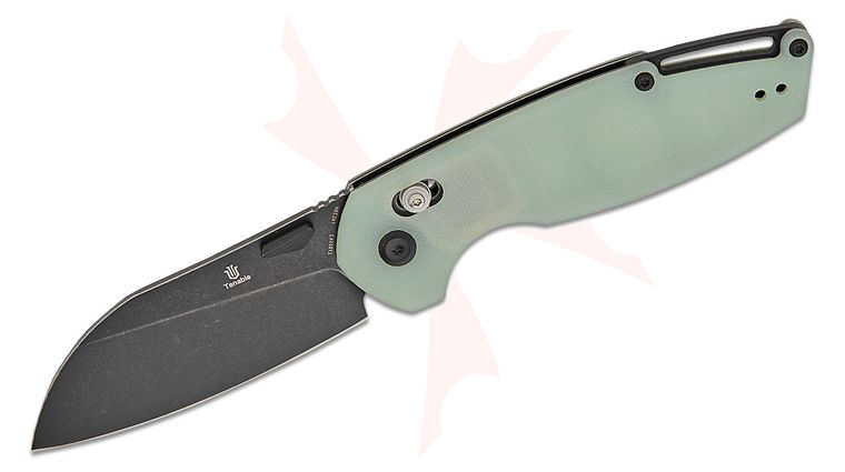 Tenable Knives Nick Swan Model 6 Crossbar Lock Folding Knife 3.1 inch 14C28N Black Stonewashed Sheepsfoot Blade, Natural (Jade) G10 Handles