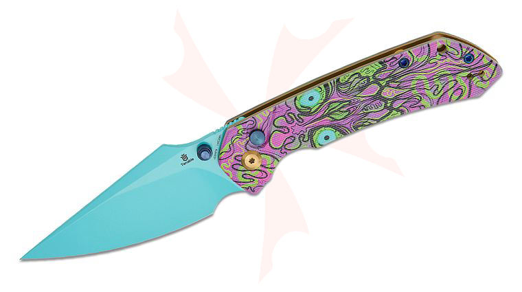 Tenable Knives Fenrir Top Liner Lock Folding Knife 3.45 inch 14C28N Blue Harpoon Blade, Purple Undead Pattern Jade G10 Handles