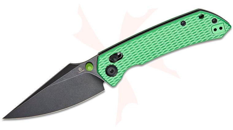 Tenable Knives Fenrir Crossbar Lock Folding Knife 3.45 inch Nitro-V Black Stonewashed Harpoon Blade, Green Aluminum Handles with Diamond Texture
