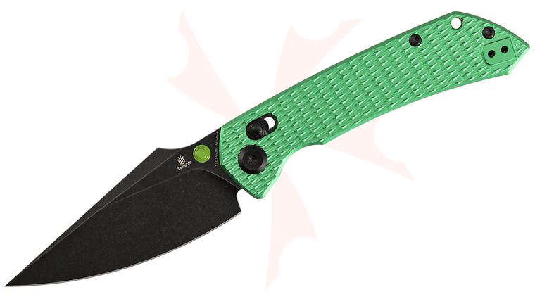 Tenable Knives Fenrir Top Liner Lock Folding Knife 3.45 inch Nitro-V Black Stonewashed Harpoon Blade, Green Aluminum Handles with Diamond Texture