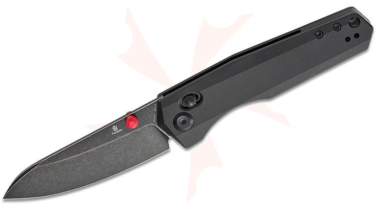 Tenable Knives Beaver Crossbar Lock Folding Knife 3.44 inch Nitro-V Black Stonewashed Drop Point Blade, Black Anodized Aluminum Handles