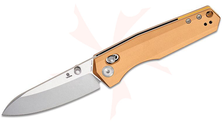 Tenable Knives Beaver Crossbar Lock Folding Knife 3.44 inch Nitro-V Stonewashed Drop Point Blade, Bronze Aluminum Handles
