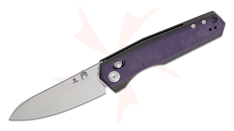 Tenable Knives Beaver Crossbar Lock Folding Knife 3.44 inch Nitro-V Stonewashed Drop Point Blade, Purple and Black G10 Handles