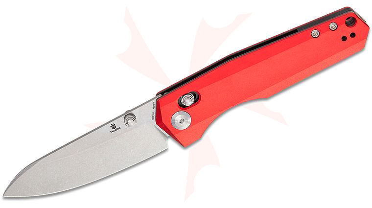 Tenable Knives Beaver Crossbar Lock Folding Knife 3.44 inch Nitro-V Stonewashed Drop Point Blade, Dark Red Aluminum Handles