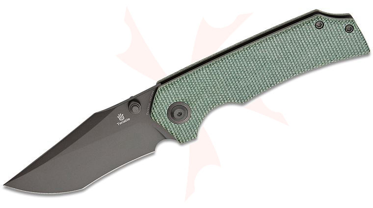 Tenable Knives Fermi Folding Knife 3.11 inch 14C28N Gray TiCn Recurve Harpoon Point Blade, Green Micarta Handles