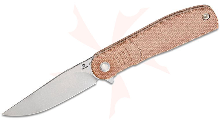 Tenable Knives Justin Lundquist Einar Liner Lock Flipper Knife 3.13 inch Nitro-V Stonewashed Drop Point Blade, Brown Micarta Handles