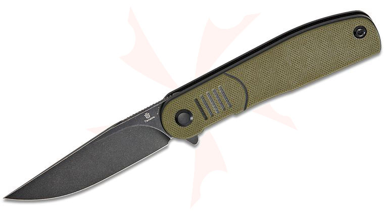 Tenable Knives Justin Lundquist Einar Liner Lock Flipper Knife 3.13 inch Nitro-V Black Stonewashed Drop Point Blade, Olive Green/Black G10 Handles