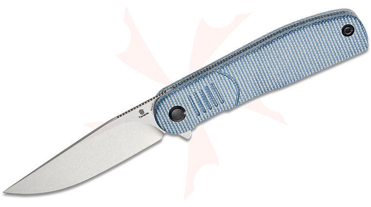 Tenable Knives Justin Lundquist Einar Liner Lock Flipper Knife 3.13 inch Nitro-V Stonewashed Drop Point Blade, Blue Micarta Handles