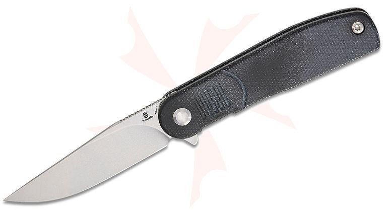 Tenable Knives Justin Lundquist Einar Liner Lock Flipper Knife 3.13 inch Nitro-V Stonewashed Drop Point Blade, Black Micarta Handles