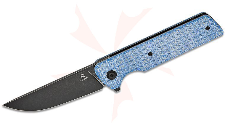 Tenable Knives Dirk Pinkerton Anomaly Liner Lock Flipper Knife 3.14 inch Nitro-V Black Stonewashed Straight Back Blade, Blue Frag Micarta Handles