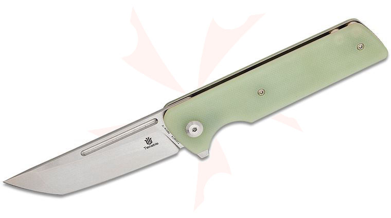 Tenable Knives Dirk Pinkerton Anomaly Liner Lock Flipper Knife 3.14 inch Nitro-V Stonewashed Tanto Blade, Natural (Jade) G10 Handles