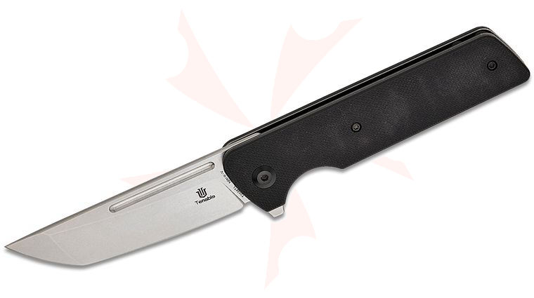 Tenable Knives Dirk Pinkerton Anomaly Liner Lock Flipper Knife 3.14 inch Nitro-V Stonewashed Tanto Blade, Black G10 Handles
