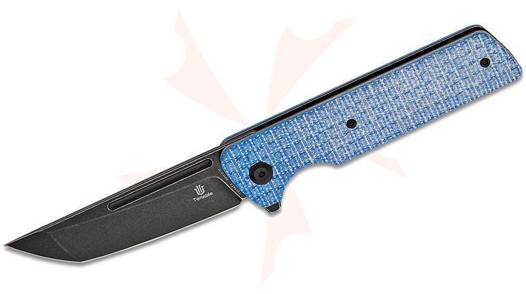 Tenable Knives Dirk Pinkerton Anomaly Liner Lock Flipper Knife 3.14 inch Nitro-V Black Stonewashed Tanto Blade, Blue Frag Micarta Handles