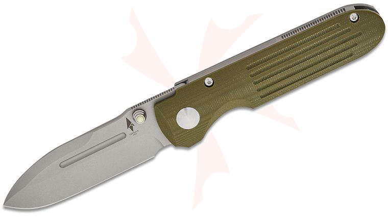 Terrain 365/PDW Invictus-ATC Compact Folding Knife 3 inch Terravantium Dendritic Cobalt Spear Point Blade, OD Green G10 and Titanium Handles