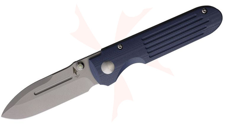 Terrain 365/PDW Invictus-ATC Compact Folding Knife 3 inch Terravantium Dendritic Cobalt Spear Point Blade, Marine Gray G10 and Titanium Handles
