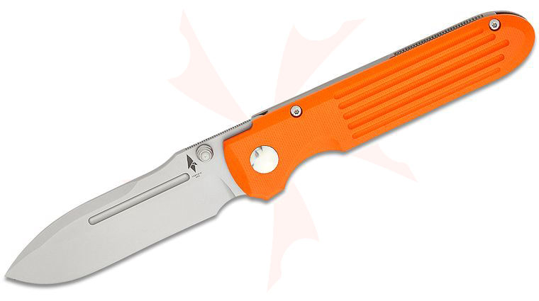 Terrain 365/PDW Invictus-ATSP G10 Folding Knife 3.5 inch Terravantium Dendritic Cobalt Spear Point Blade, Orange G10 and Titanium Handles