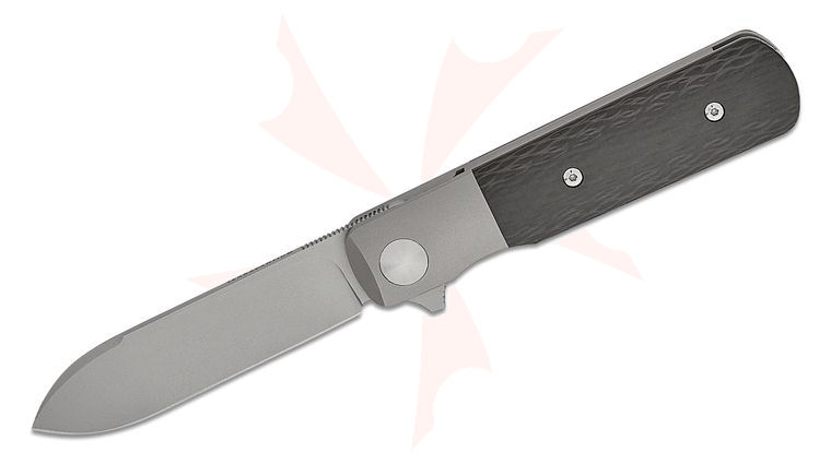 Terrain 365 Otter Flip ATB Bolster Lock Flipper Knife 3 inch Terravantium Dendritic Cobalt Spear Point Blade, Bolstered Titanium Handles with Carbon Fiber Scales