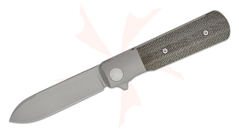Terrain 365 Otter Flip ATB Bolster Lock Flipper Knife 3 inch Terravantium Dendritic Cobalt Spear Point Blade, Bolstered Titanium Handles with Black Canvas Micarta Scales