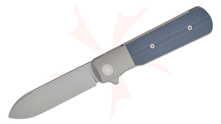 Terrain 365 Otter Flip ATB Bolster Lock Flipper Knife 3 inch Terravantium Dendritic Cobalt Spear Point Blade, Bolstered Titanium Handles with Gray G10 Scales