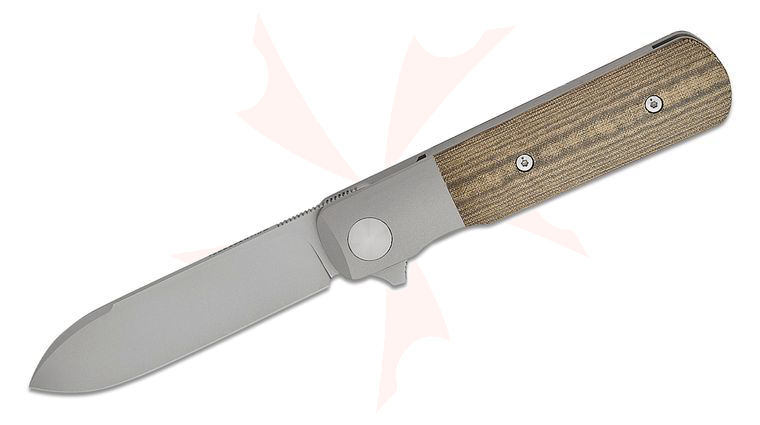 Terrain 365 Otter Flip ATB Bolster Lock Flipper Knife 3 inch Terravantium Dendritic Cobalt Spear Point Blade, Bolstered Titanium Handles with OD Green Linen Micarta Scales