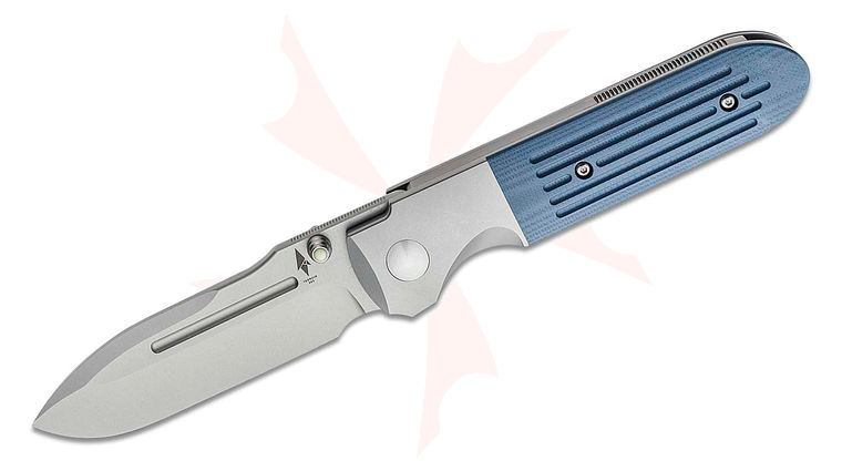 Terrain 365/PDW Invictus-ATB Folding Knife 3.5 inch Terravantium Dendritic Cobalt Spear Point Blade, Bolstered Titanium Handles with Marine Gray G10 Scales
