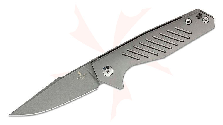 Terrain 365 Mako Flipper-AT Knife 3.125 inch Terravantium Dendritic Cobalt Drop Point Blade, Titanium Handles