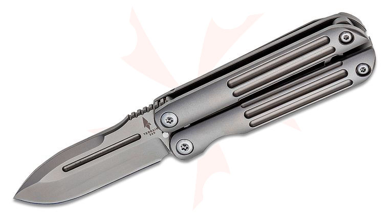 Terrain 365 Mini-Butterfly Balisong Folding Knife 2.125 inch M390 Spear Point Blade, Titanium Handles, Latch and Clip