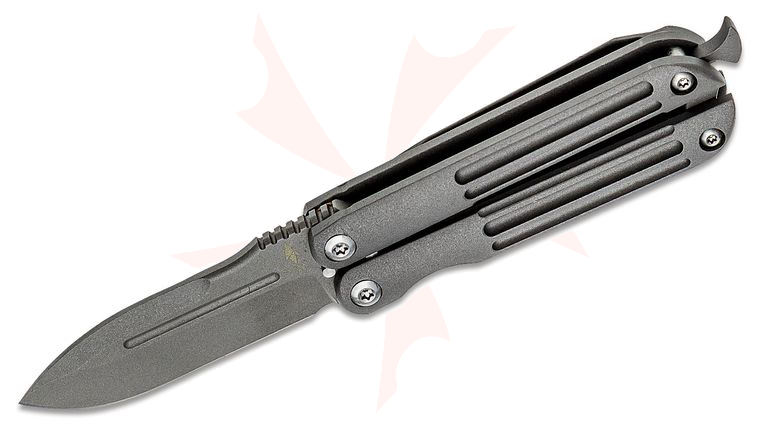 Terrain 365 Mini-Butterfly Balisong Folding Knife 2.125 inch Terravantium Dendritic Cobalt Spear Point Blade, Titanium Handles, Latch and Clip