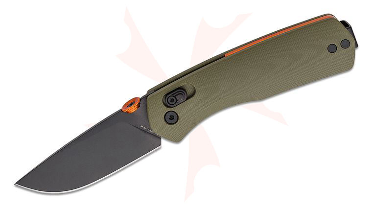The James Brand Carter Folding Knife 2.75 inch Black VG-10 Plain Blade, OD Green G10 Handles, Orange Accents