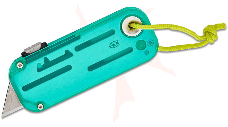 The James Brand Palmer Pocket Utility Knife 0.55 inch Replaceable Blade, Clear Turquoise Recycled PCTG Handles with Electric Green Lanyard