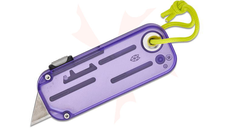 The James Brand Palmer Pocket Utility Knife 0.55 inch Replaceable Blade, Clear Atomic Purple Recycled PCTG Handles with Electric Green Lanyard