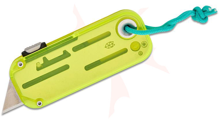 The James Brand Palmer Pocket Utility Knife 0.55 inch Replaceable Blade, Clear Electric Green Recycled PCTG Handles with Turquoise Lanyard