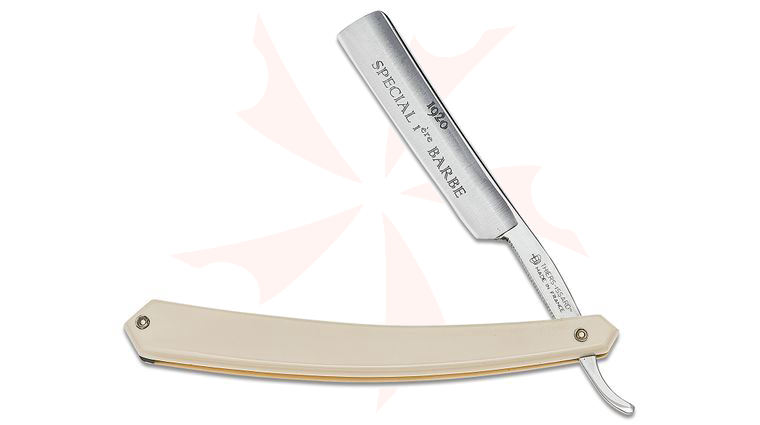 Thiers-Issard 1920 Special Premier Barbe Straight Razor 4/8 inch Half-Hollow Carbon Steel Blade, White Plastic Handle