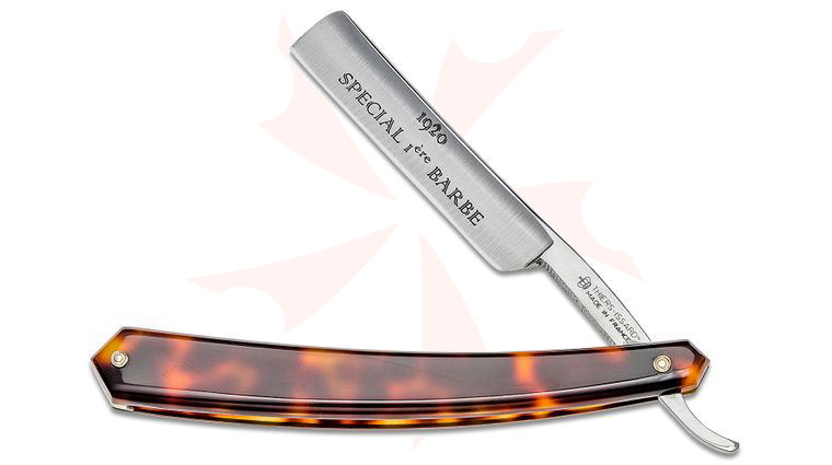 Thiers-Issard 1920 Special Premier Barbe Straight Razor 4/8 inch Half-Hollow Carbon Steel Blade, Luxury Imitation Tortoise Plastic Handle