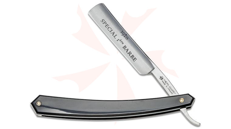 Thiers-Issard 1920 Special Premier Barbe Straight Razor 4/8 inch Half-Hollow Carbon Steel Blade, Black Plastic Handle