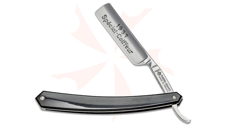 Thiers-Issard 1937 Special Coiffeur Straight Razor 5/8 inch Half-Hollow Carbon Steel Blade, Black Plastic Handle