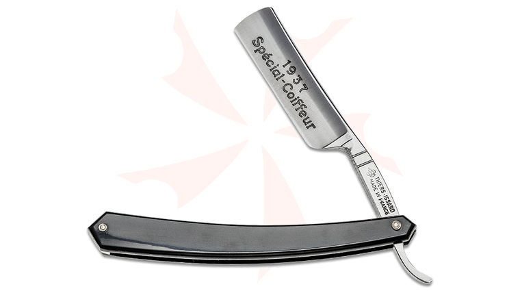 Thiers-Issard 1937 Special Coiffeur Straight Razor 6/8 inch Half-Hollow Carbon Steel Blade, Black Plastic Handle