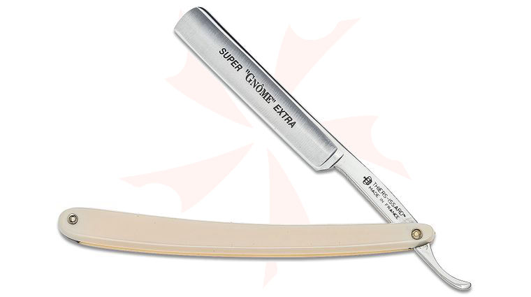 Thiers-Issard Super Gnome Straight Razor 3/8 inch Half-Hollow Carbon Steel Blade, White Plastic Handle