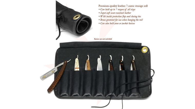 Thiers-Issard Black Empty Baragnia Leather Roll for Seven Straight Razors