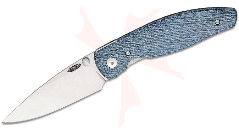 Three Rivers MFG TRM Atom Liner Lock Folding Knife 3.5 inch CPM-MagnaCut Tumbled Drop Point Blade, Lizard Skin 3D Contoured Denim Micarta Handles
