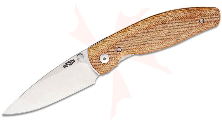 Three Rivers MFG TRM Atom Liner Lock Folding Knife 3.5 inch CPM-MagnaCut Tumbled Drop Point Blade, Smooth 3D Contoured Natural Micarta Handles